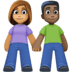 👩🏽‍🤝‍👨🏿 woman and man holding hands: medium skin tone, dark skin tone display on Facebook